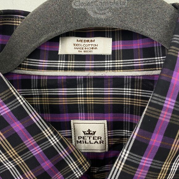 Peter Millar Shirt Mens M Purple Long Sleeve Button Down Royal Stewart Plaid EUC - Picture 2 of 6